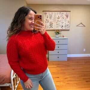 Demylee Red Cable Knit Wool Mohair Sweater XS oversized